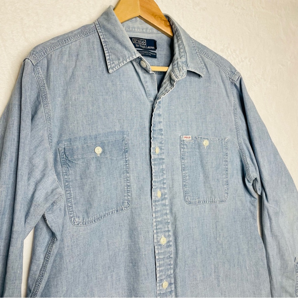 Polo Ralph Lauren Vintage Dungaree Workshirt Men Large Blue Chambray Jean